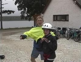 Jamie and Alasdair at the Altnacealgach Inn, 22.7 miles from Achmelvich and nearly halfway to Carbisdale, with most of the climbing done